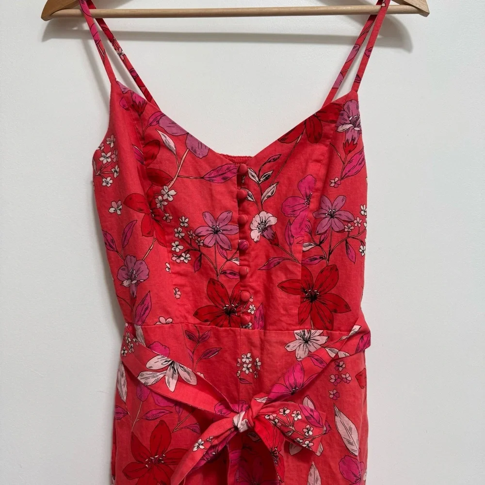 Banana Republic Linen Cotton Blend Floral Wide Leg Jumpsuit Size 2